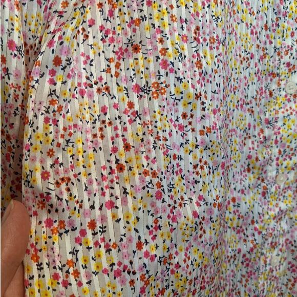 NWT J Crew Ruffle Top Pink Red Shimmer Floral Spring Easter Blouse Small - Picture 4 of 12